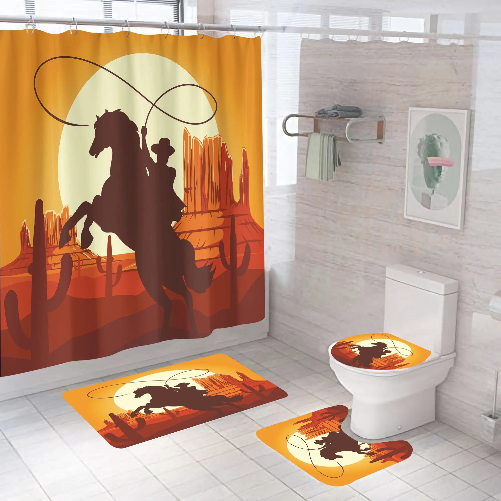Horse Running Shower Curtains Bathroom Decor Aniaml Printed Waterproof Polyester Fabric Home Bath Bathtub Curtain Set With Hooks