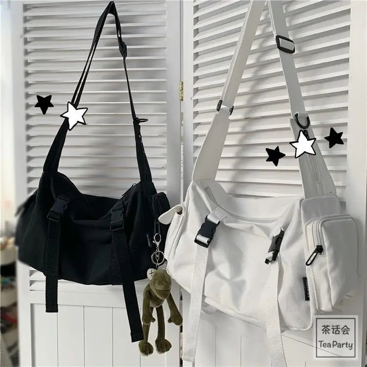 Sac bandoulière en toile pour jeunes, version décontractée, grande capacité, couleur unie, pour femmes