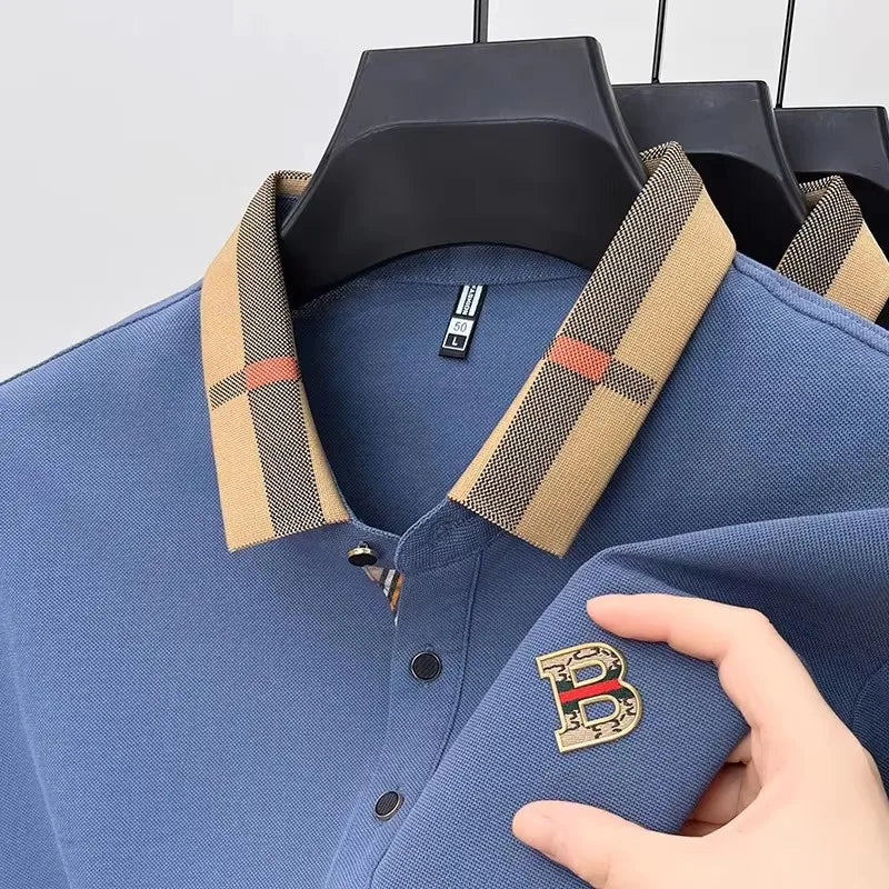Polo de manga corta con logo de marca de lujo, camisa de polo de seda y algodón de alta gama, transpirable, para hombre, nueva colección de verano, camiseta Paul, ropa de hombre informal de moda.