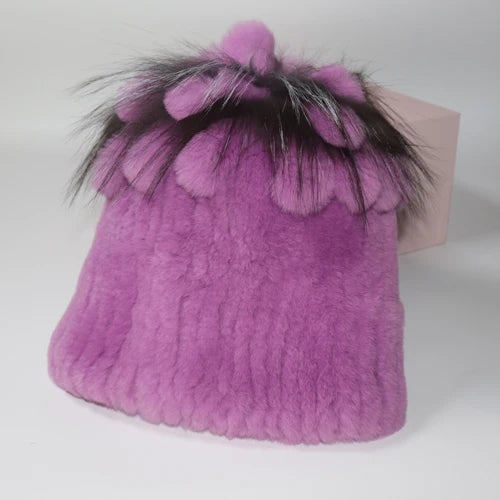 Hot Sale Russia Winter Quality Real Fur Hat Natural Warm Rex Rabbit Fur Cap Lady Warm Knitted 100% Genuine Rex Rabbit Fur Hats