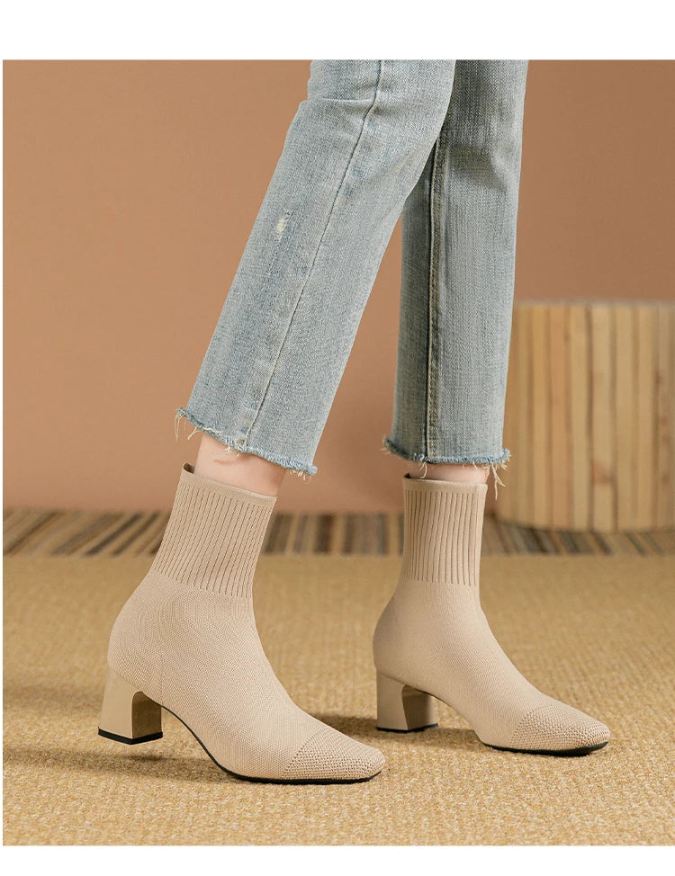Botas de mujer, nueva moda, punta fina, tejido suave, informales, cómodas (altura del tacón 4.5 cm)