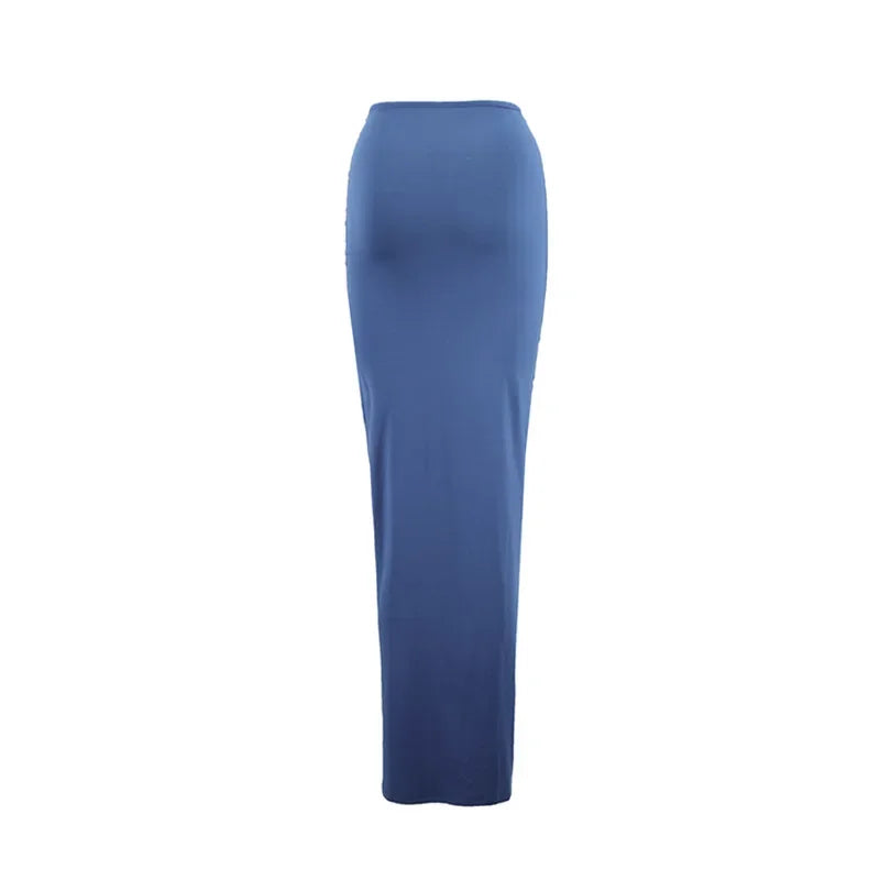 Nueva Falda de Verano para Mujer Ropa de Calle Faldas Sólidas Apliques Sexy Abertura Delgada Elegante Fiesta Femenina Recta Faldas de Cintura Alta