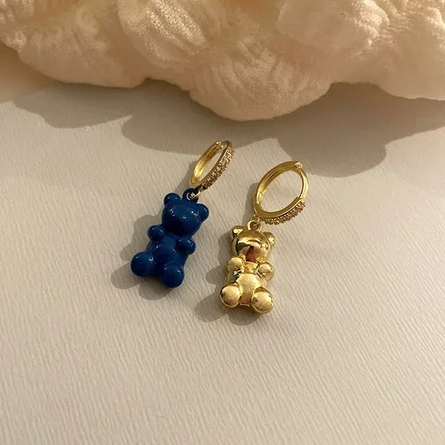Pendientes colgantes de oso de gominola de acrílico bonitos para mujer, pendientes de aro de oso arcoíris CZ, joyería dulce de niña, moda coreana 2022