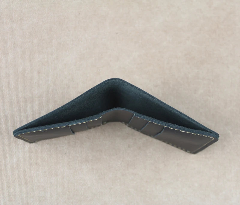 Cartera de lujo hecha a mano de cuero genuino Crazy Horse para hombre, cartera pequeña de cuero para hombre, monedero corto con clip para billetes, bolsa para dinero, café negro