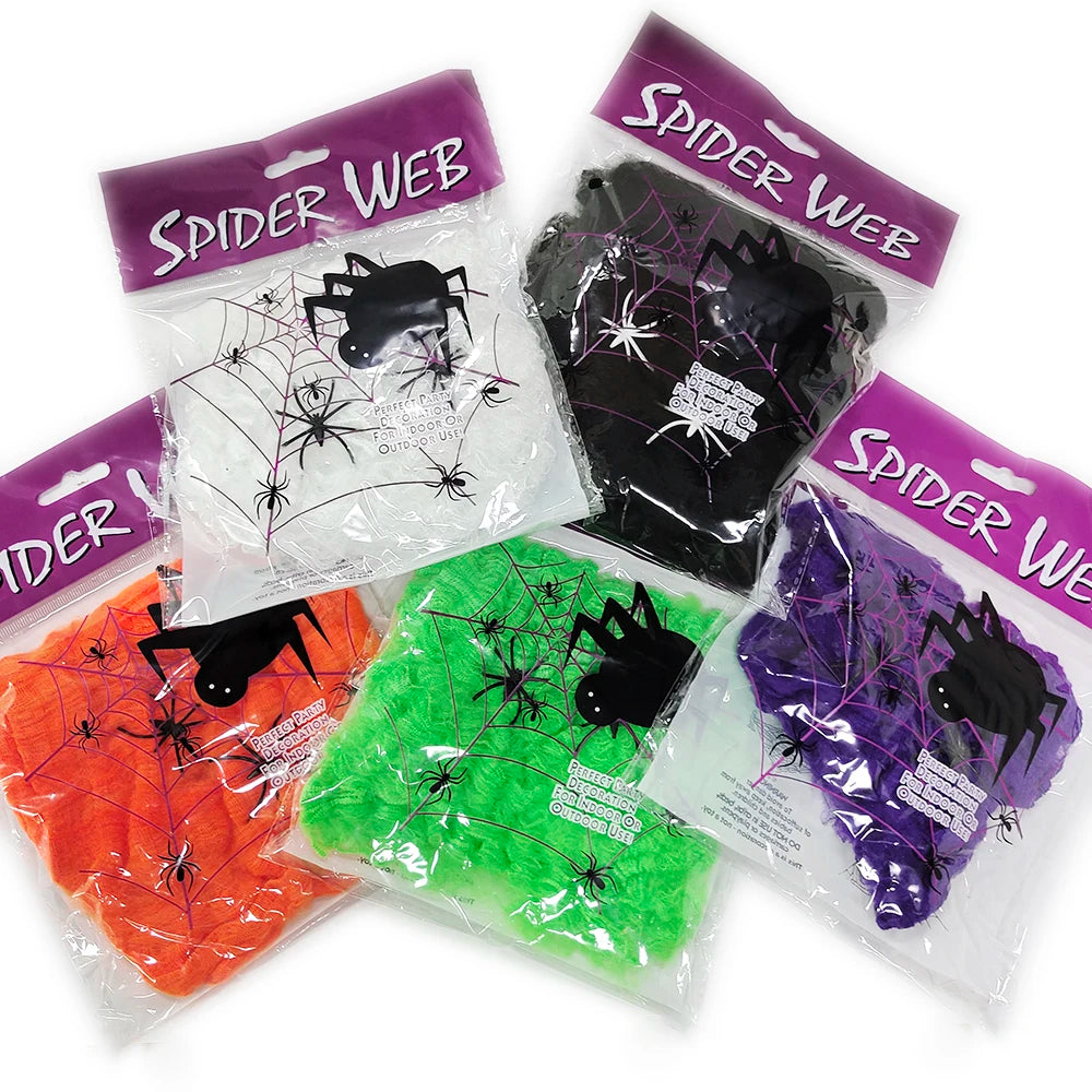 Halloween Decorations Artificial Spider Web White Stretchy Cobweb for Scary Party Scene Props Horror House Decoraton Accessories