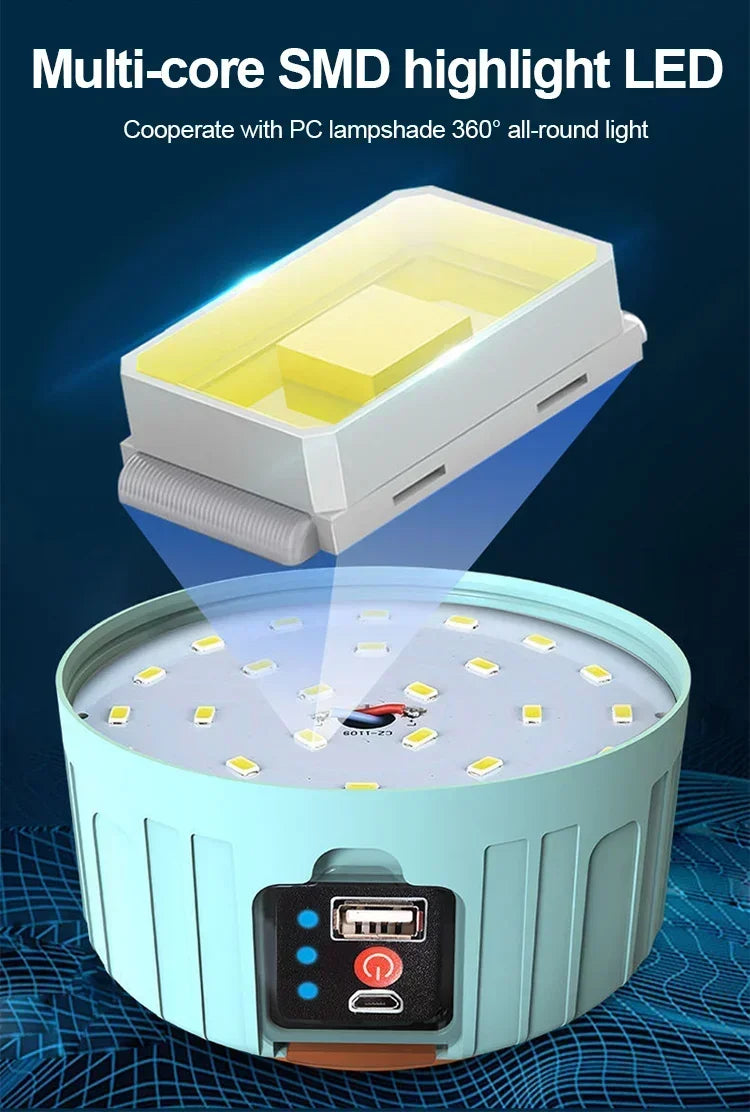 Linterna de camping portátil Power Bank Linternas LED de camping de mano impermeables para tienda de campaña al aire libre Foco recargable Linterna