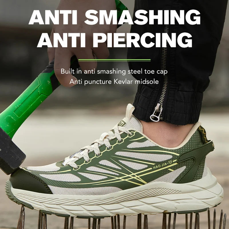 Zapatillas de trabajo ligeras con puntera de acero, calzado de seguridad para hombre, anticolisión, antipunzón, indestructible, transpirable