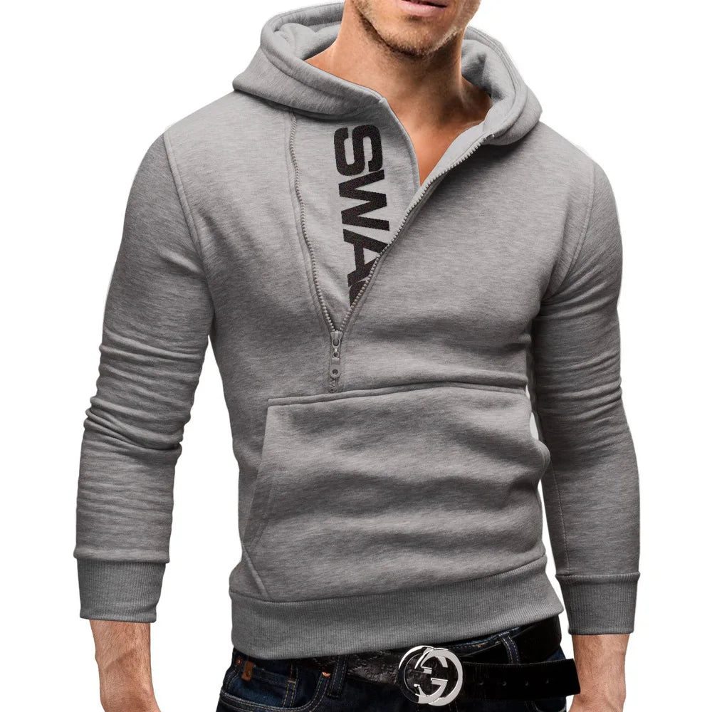 Sudadera con capucha de manga larga para hombre, sudadera con cremallera y capucha, cuello alto, top, chaqueta, abrigo, suéter negro