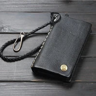 Cartera de lujo hecha a mano de cuero genuino Crazy Horse para hombre, cartera pequeña de cuero para hombre, monedero corto con clip para billetes, bolsa para dinero, café negro