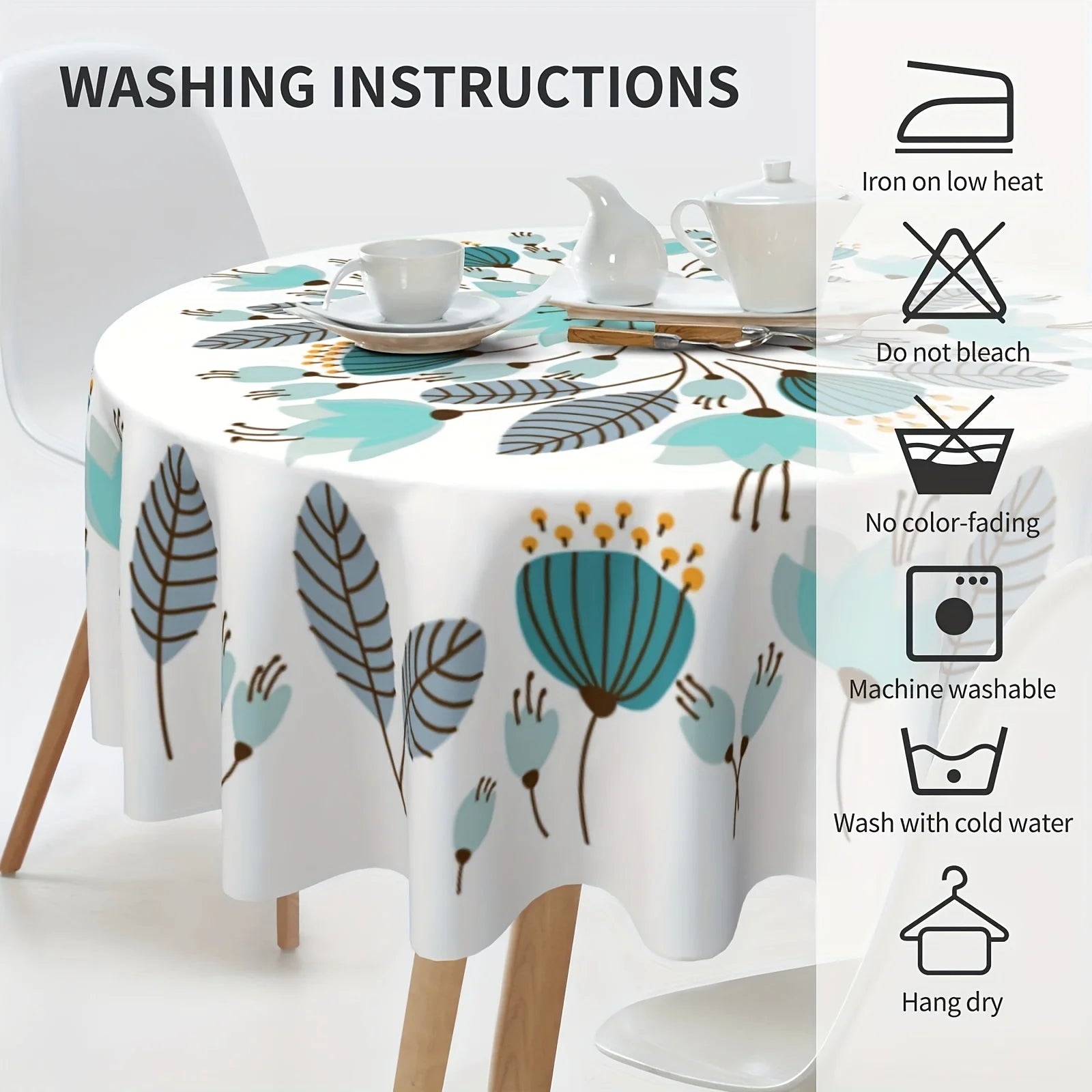 1pc Floral Round Tablecloth 152.4 Cm Farmhouse Rustic Tablecloth Spring Summer Tablecloth Boho Flowers Outdoor And Indoor Party