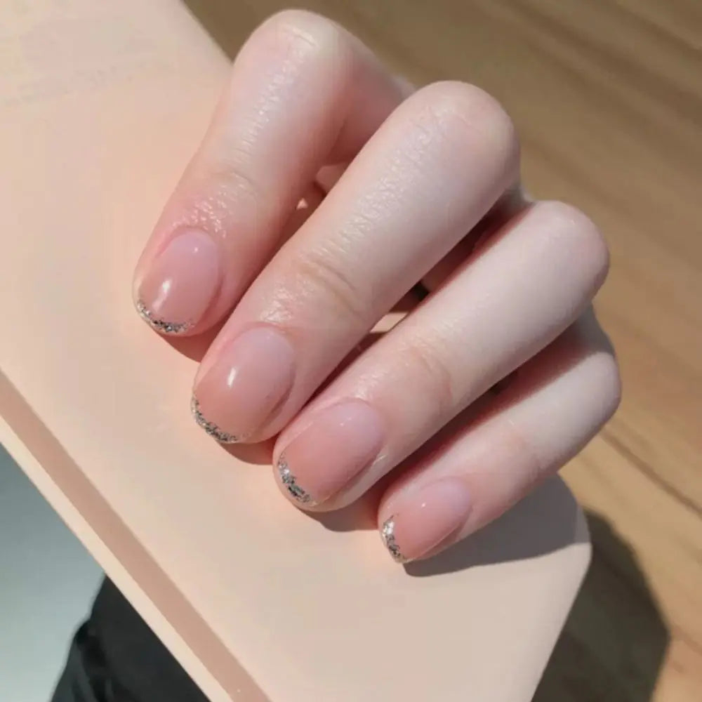 Uñas postizas francesas de cabeza cuadrada, impermeables, manicura usable, color nude degradado, uñas a presión, cubierta completa, puntas de uñas brillantes para mujer