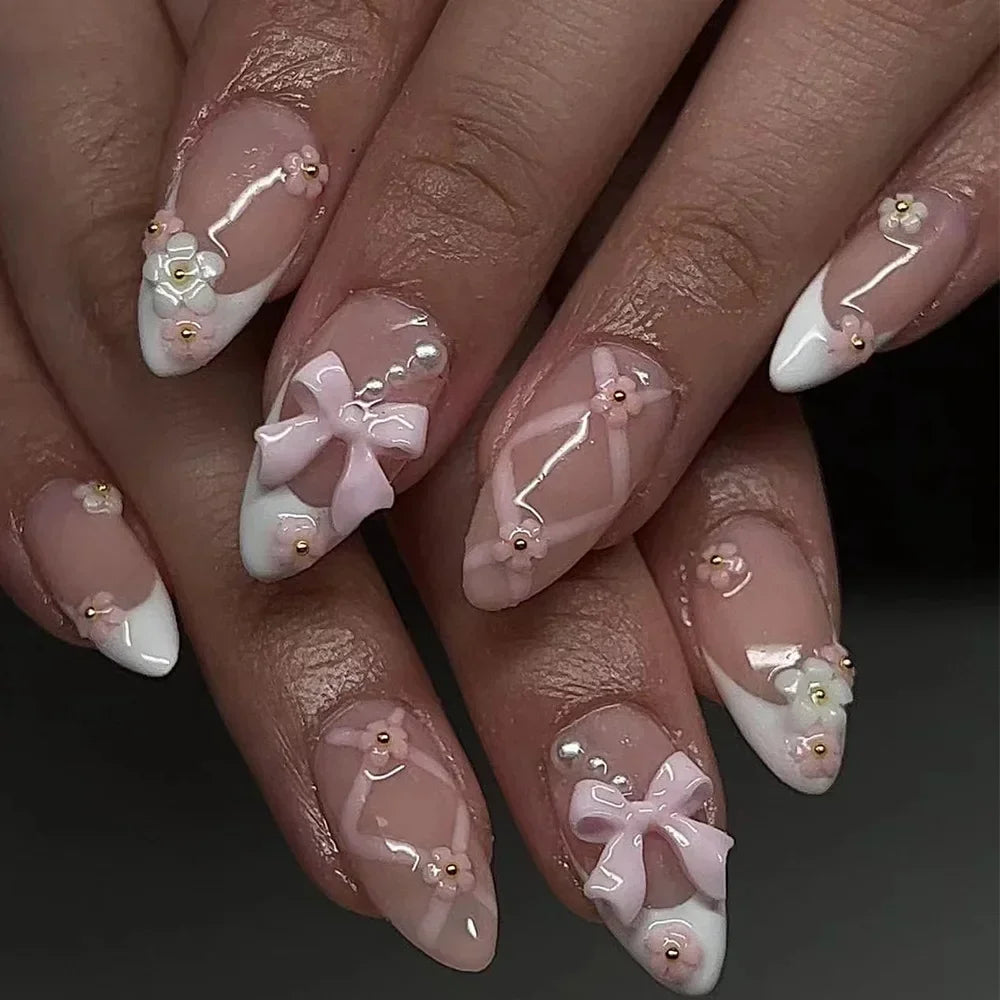 24 uñas postizas de almendra en ojo de gato rosa con diseños de corazón y fresa – Uñas acrílicas brillantes adhesivas para mujeres y niñas