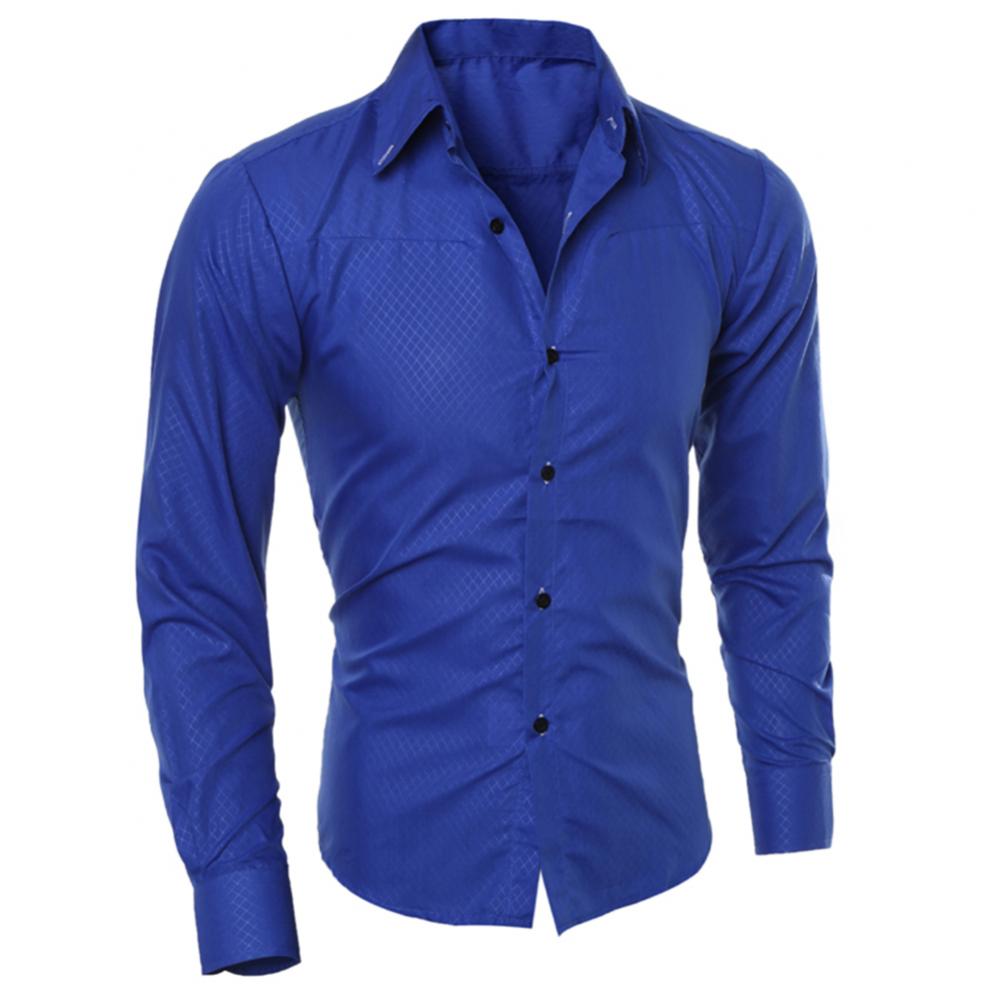 Camisa de vestir de negocios para hombre, de lujo, informal, social, formal, con solapa, manga larga, corte ajustado, color liso