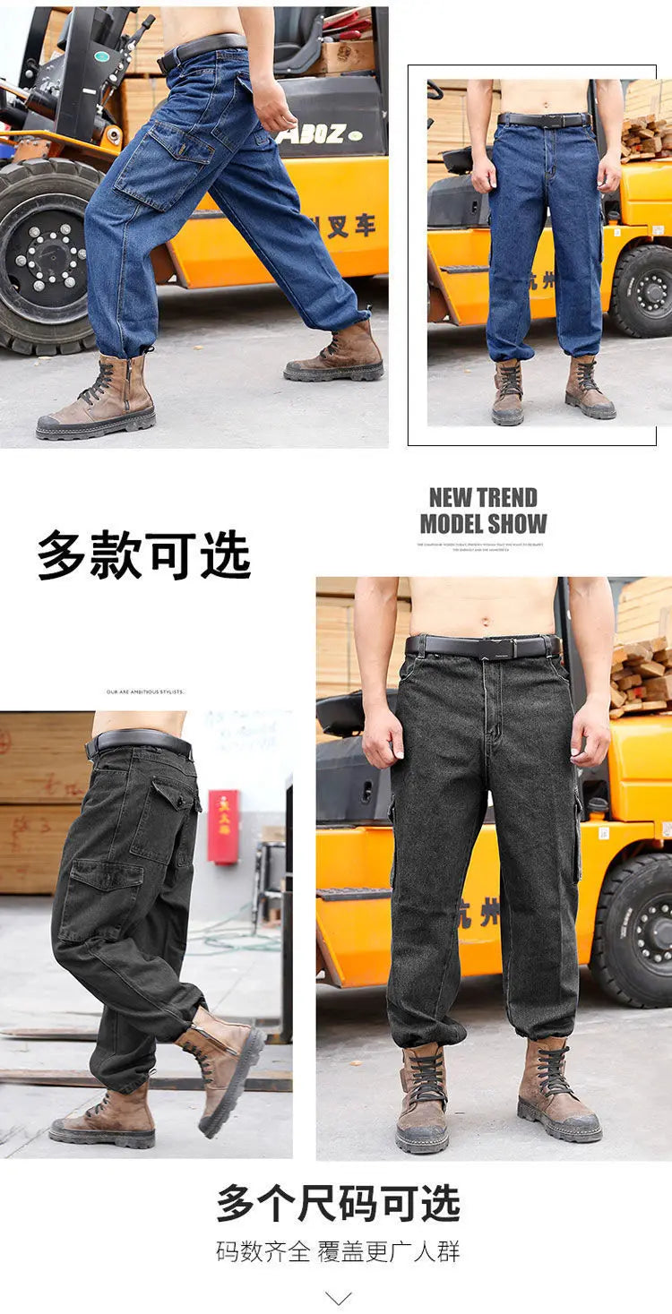 Peto pantalón ropa de hombre pantalones resistentes al desgaste anti-escaldaduras engrosamiento algodón ropa de trabajo de mezclilla pantalones de trabajo múltiples bolsillos