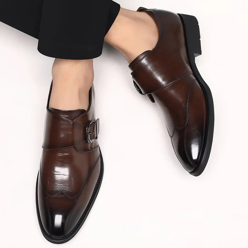 Zapatos de vestir de negocios para hombre con cierre, zapatos de cuero formales para hombre, calzado Oxford, mocasines Oxford de cuero de alta calidad para hombre
