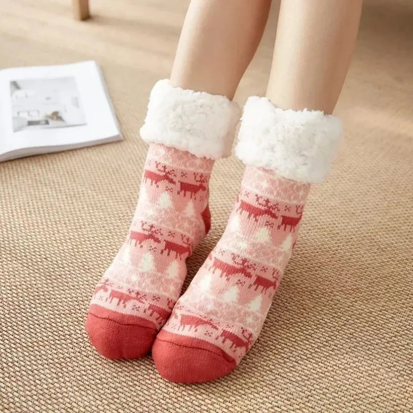 Fuzzy Thermal Sock Women Winter Warm Funny Bear Sheep Cute Kawaii Non Slip Cartoon Sleeping Soft Comfy Female Floor Slipper Sock