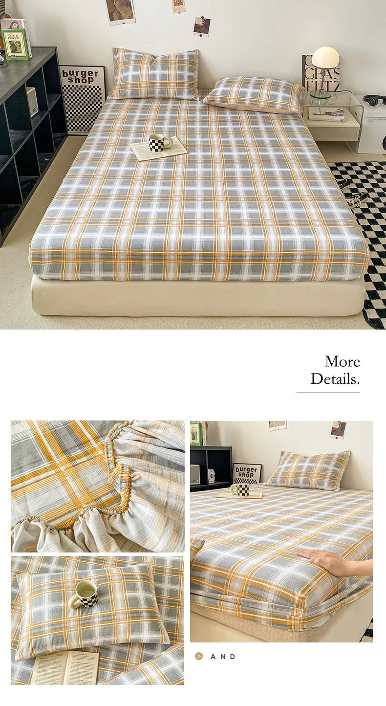 Sábana Ajustable Estilo Plaid, Funda de Cama Suave para la Piel, Sábana Elástica para Habitación de Niñas y Niños, Ropa de Cama para el Hogar (Sin Funda de Almohada)