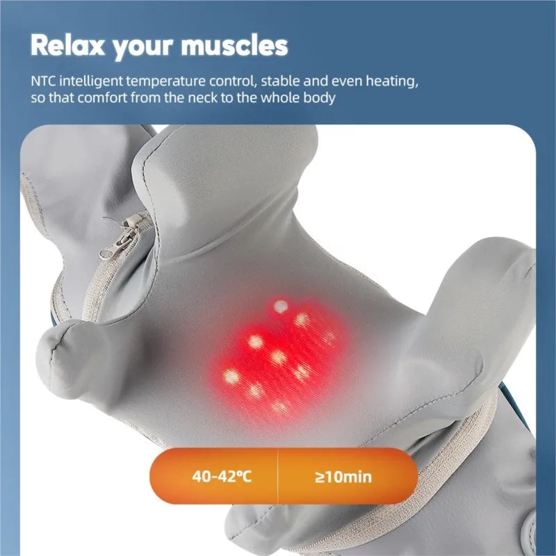 Chal de masaje eléctrico amasador de hombros, masajeador inalámbrico automático de cuello y espalda, almohada de masaje relajante para los músculos de la espalda y el trapecio.
