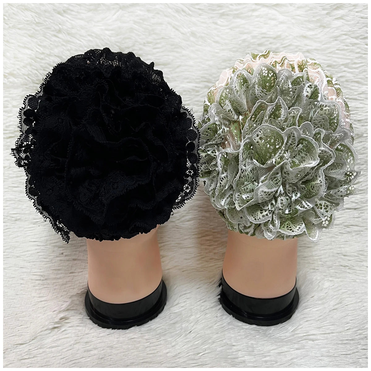 Gorro elástico de encaje calado de franela para mujer, gorra con cruz frontal, pañuelo musulmán, tocado de perlas estilo nacional indio