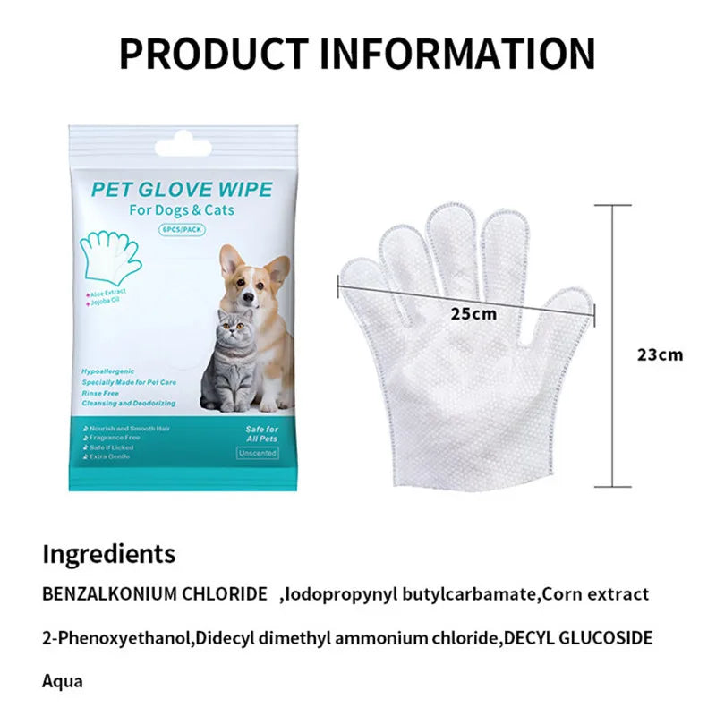 Guantes desechables para limpieza de mascotas, guantes de baño para gatos y perros, toallitas húmedas, guantes desodorizantes para el cuidado diario
