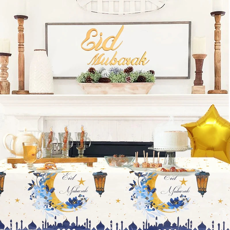 Eid Mubarak Stjernemåneduk Ramadan Kareem Dekor til Hjem 2025 Islamsk Muslimsk Fest Eid Al Adha Utstyr Slottbordduk