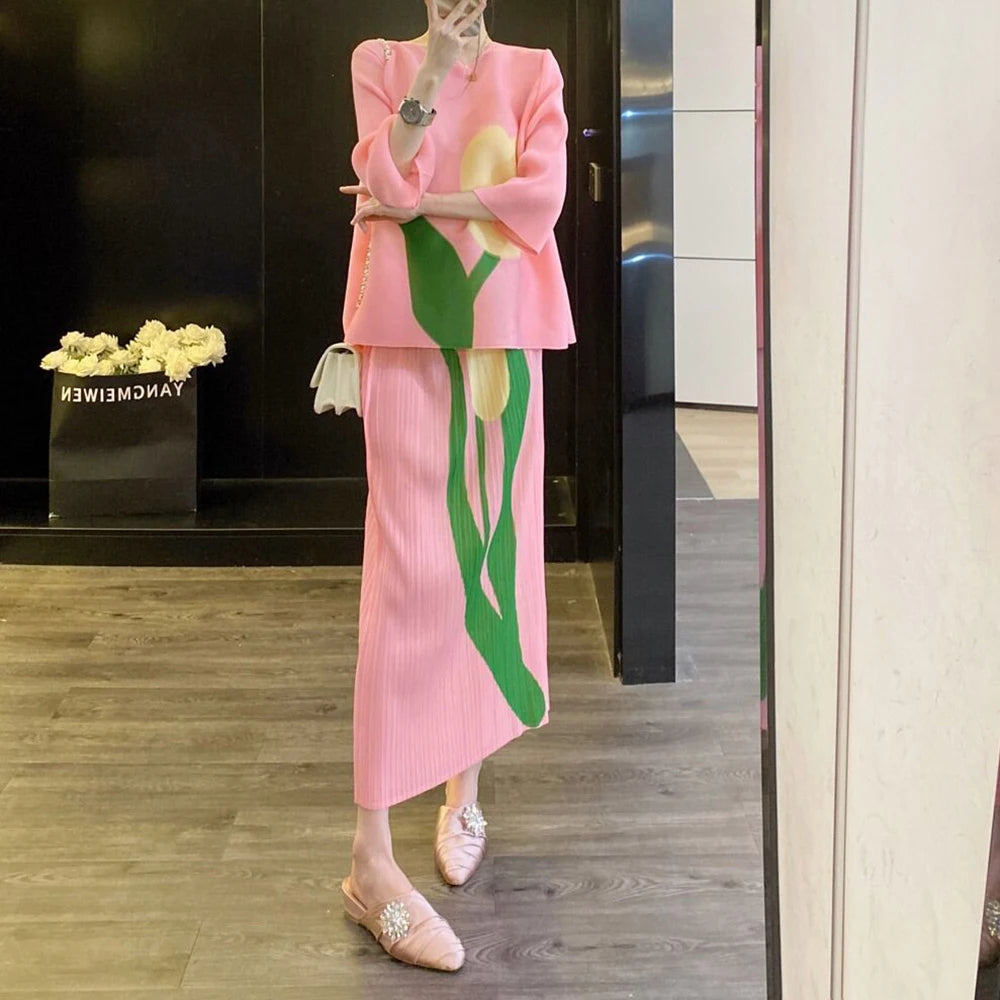 Conjunto plisado de top nuevo estilo adelgazante conjunto de dos piezas de falda de alta gama conjuntos de dos piezas para mujer atuendos faldas