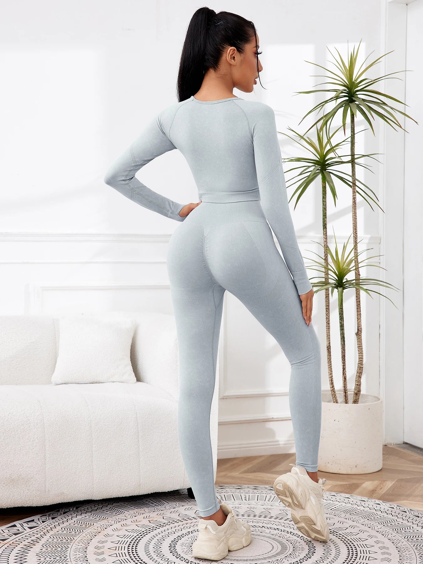 2PCS Sets Women Outfit High Waist Gym Sexy Sport Wash Pants Sets Running Outdoors Skinny