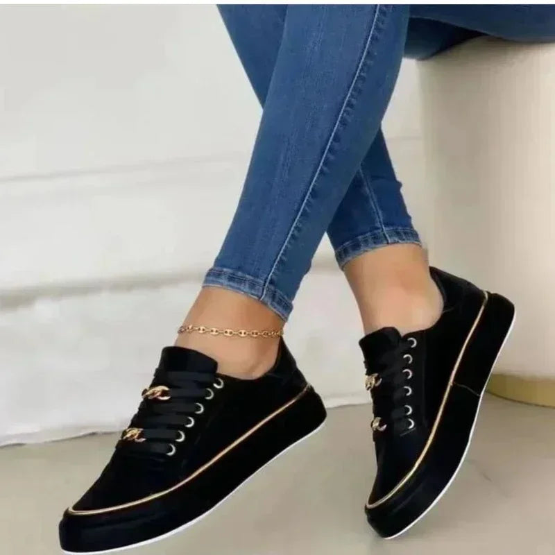Zapatillas de mujer Nueva moda Zapatos de mujer Cómodas Zapatillas de plataforma con punta redonda Zapatos vulcanizados con cordones para caminar Zapatos