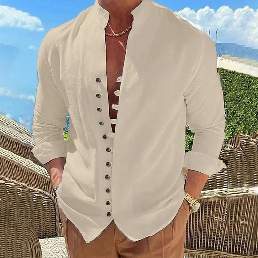 Camisas hawaianas para hombre, transpirables, de playa, con botones, de algodón y lino, ligeras, de estilo urbano, blusas de primavera y verano