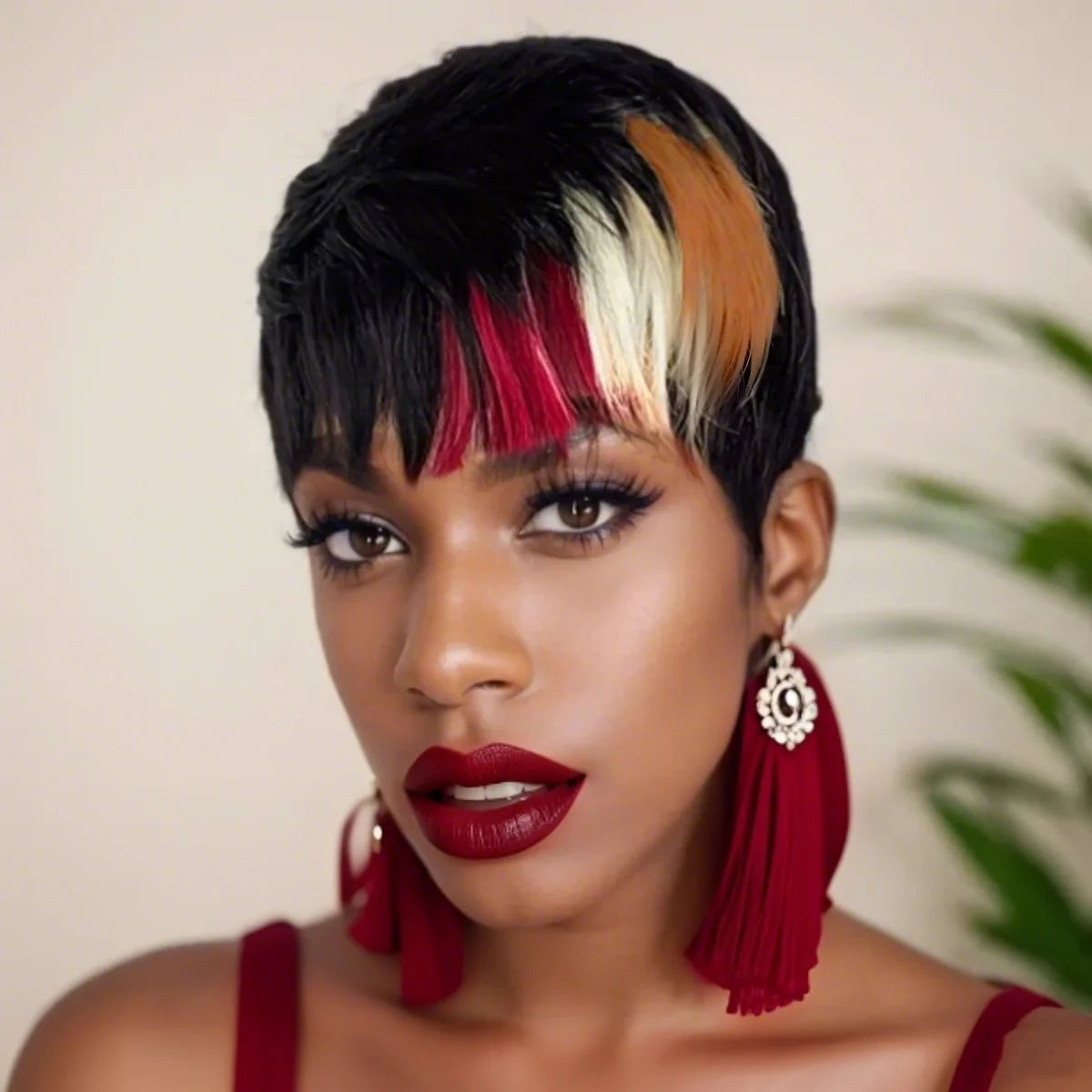 6-Inch Colorful Pixie Cut Human Hair Wig β Lightweight with Layered Bangs