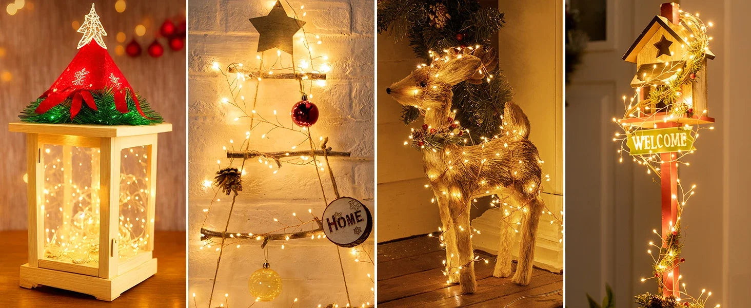 Decoración navideña Luces de cadena Adorno colgante de árbol de Navidad Suministros navideños para coronas de bricolaje Deshierbe en el hogar Interior Exterior