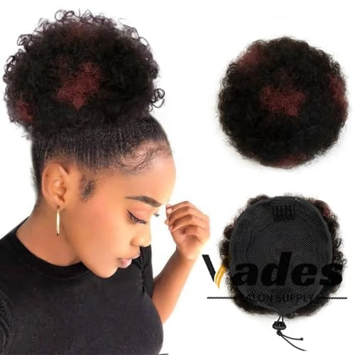 Queue de cheval en cheveux humains bouclés Afro Crépus Chignon à cordon de serrage Extensions de chignon haut à clipser pour femmes noires 4 6 8 pouces
