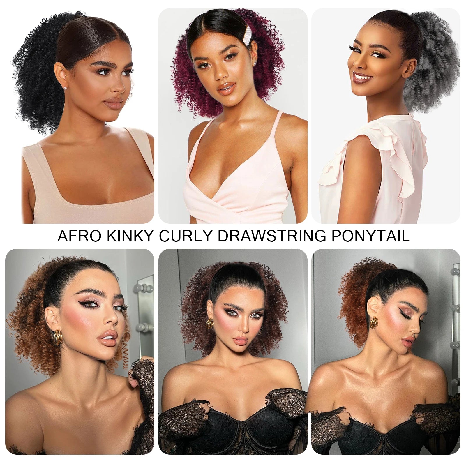Afro Puff Crépu Bouclé Queue de Cheval à Cordon Extension Chignon pour Femmes Noires Perruque Courte Synthétique Afro Crépu Bouclé Postiche Cheveux Afro