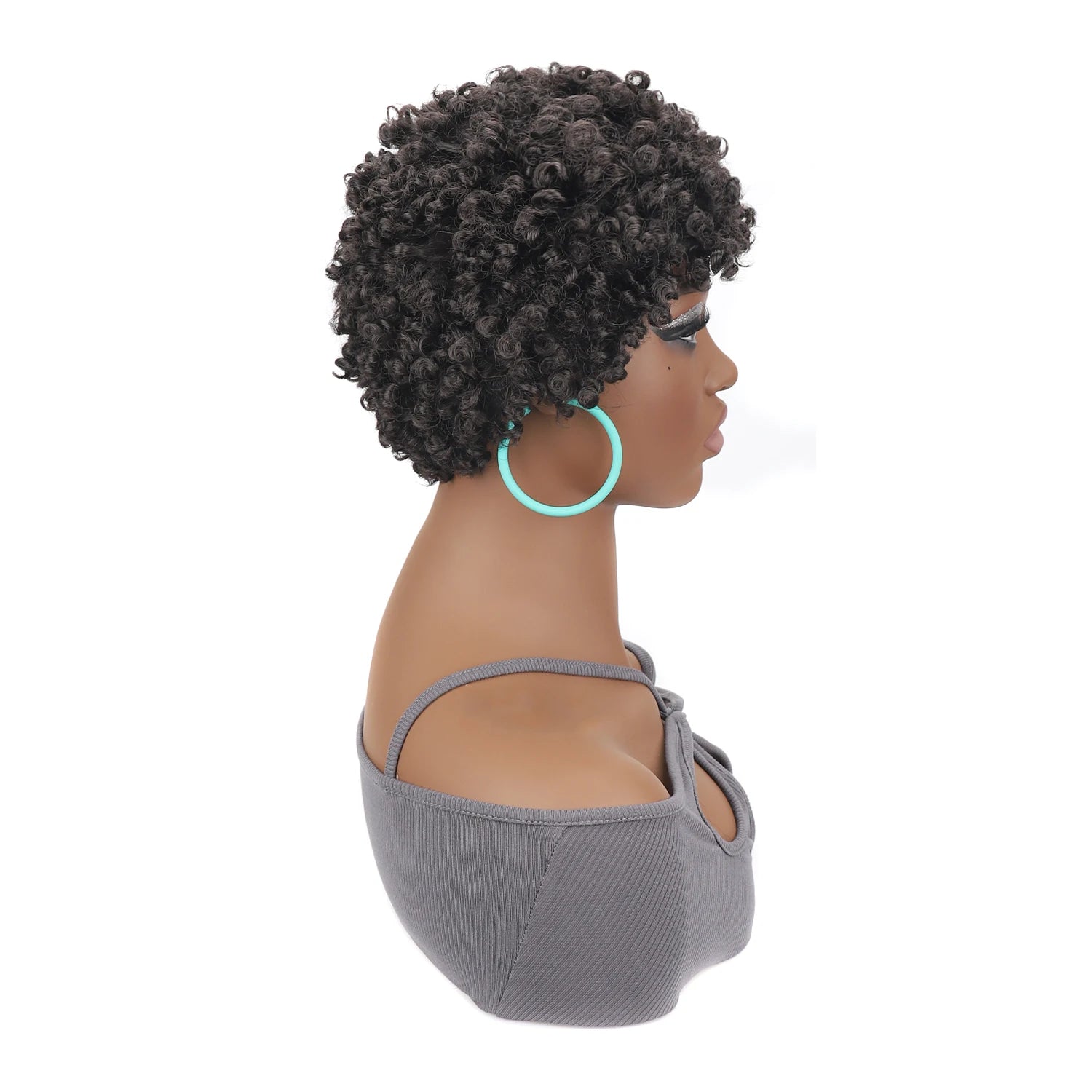 Short Mini Afro Kinky Curly Wigs Synthetic Tiny Spring Curl Pixie Wig with Bangs for Black Women Daily Cosplay
