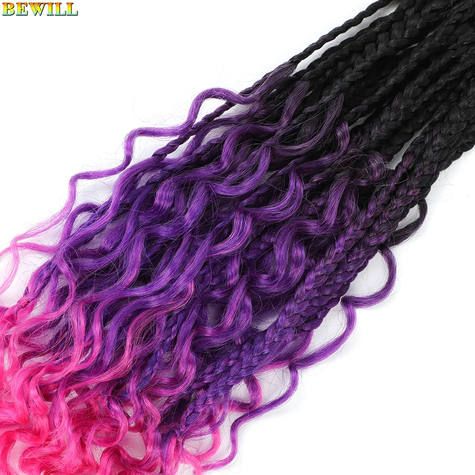 18" Long Boho Braids Extensions Goddess Box Braids Crochet Hair Black Purple Pink Synthetic Braiding Hair Bohemian Hippie Braids