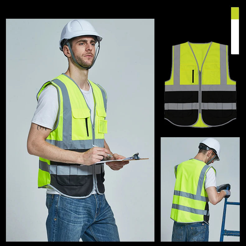 Chaleco Rojo para Hombre Chaleco de Trabajo con Múltiples Bolsillos Ropa de Trabajo de Alta Visibilidad