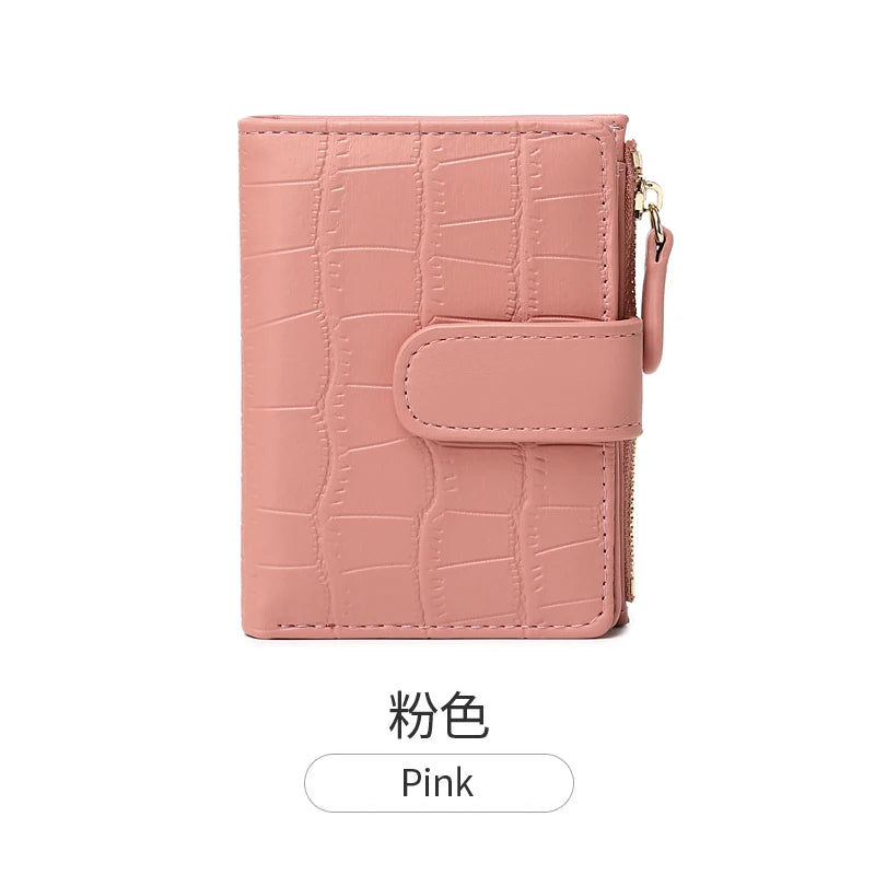 Klassisk luksuslommebok med kortklips, liten, multifunksjonell, PU-håndveske i skinn, ensfarget, dobbel fold, dame, ZeroWallet