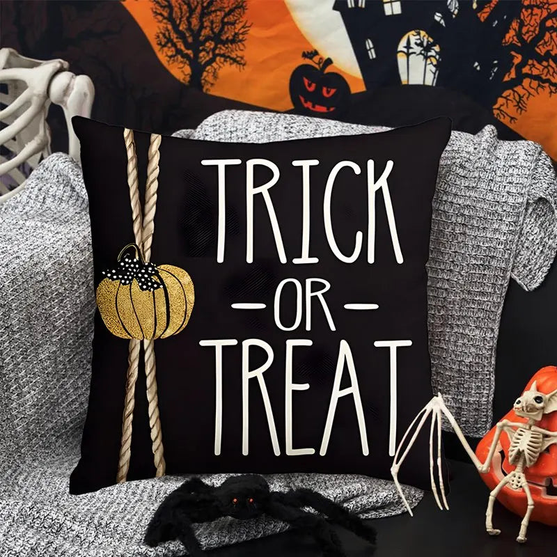 Funda de cojín de lino de Halloween, funda de almohada con temática de truco o trato, funda de almohada de calabaza y fantasma de dibujos animados, decoración para fiesta de Halloween 2025