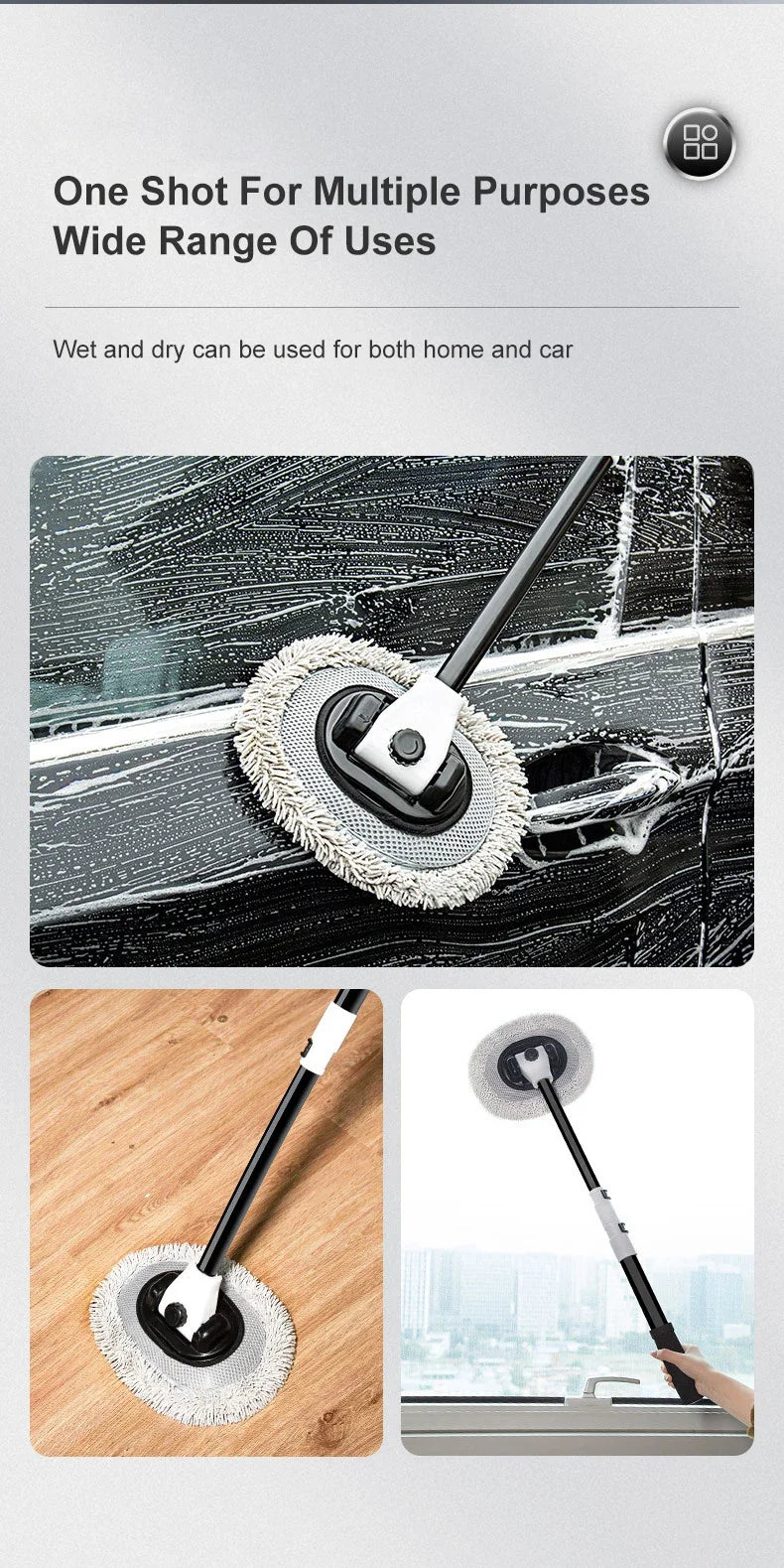 Cepillo de lavado de coches Cepillo de limpieza de coches Mopa de mango largo telescópica Cepillo de chenilla de pelo suave Escoba de chenilla de pelo suave Accesorios universales para lavado de ventanas de coches