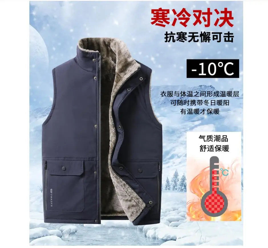 Chaleco de invierno para hombre, cachemira de cordero, grueso, para hombre, nuevo, más grueso, de alta calidad, marca de terciopelo, cálido, sin mangas, chaqueta
