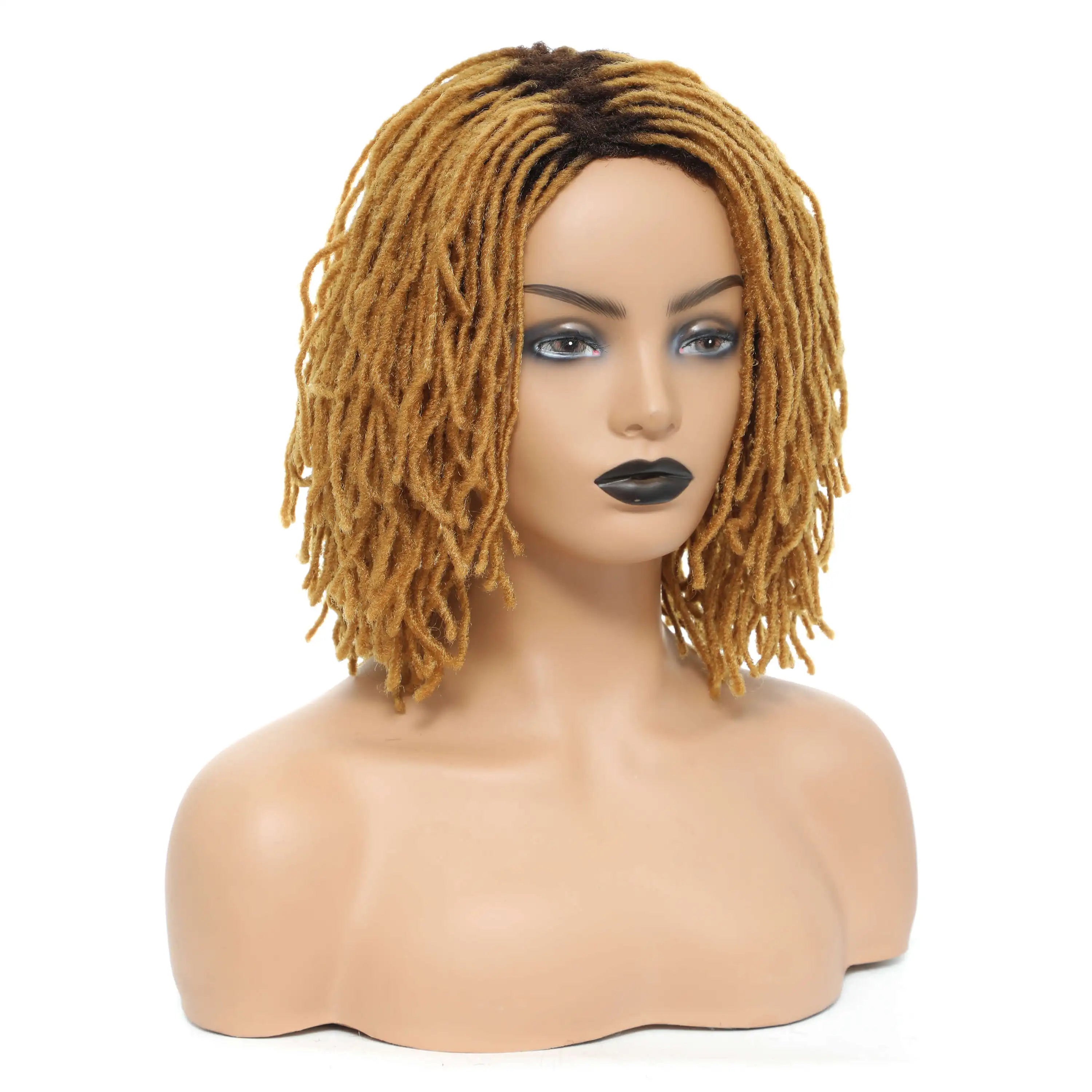 10Inches Braided Wigs Afro Bob Wig Synthetic DreadLock Wigs For Black Woman Short Curly Ends Cosplay Yun Rong Hair