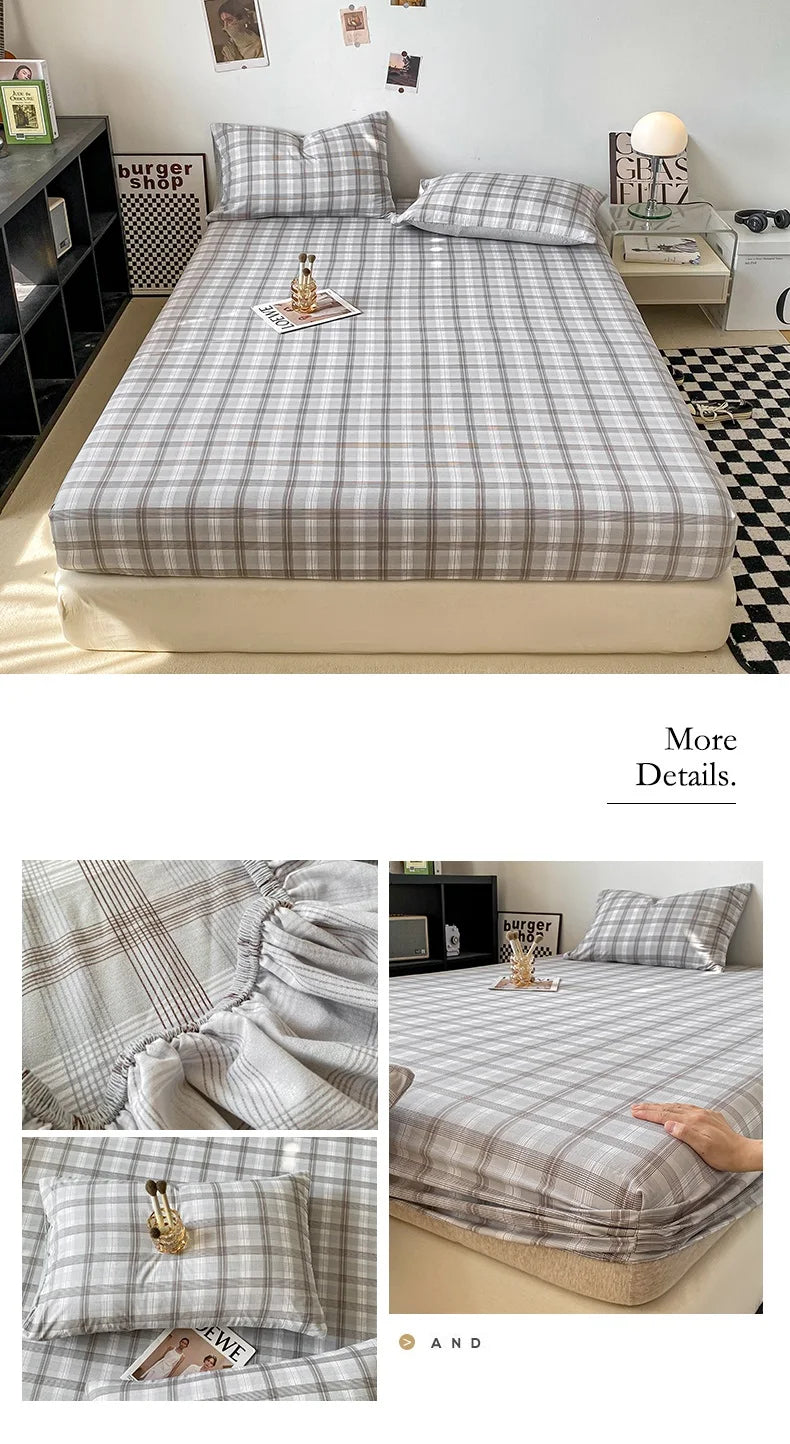 Sábana Ajustable Estilo Plaid, Funda de Cama Suave para la Piel, Sábana Elástica para Habitación de Niñas y Niños, Ropa de Cama para el Hogar (Sin Funda de Almohada)