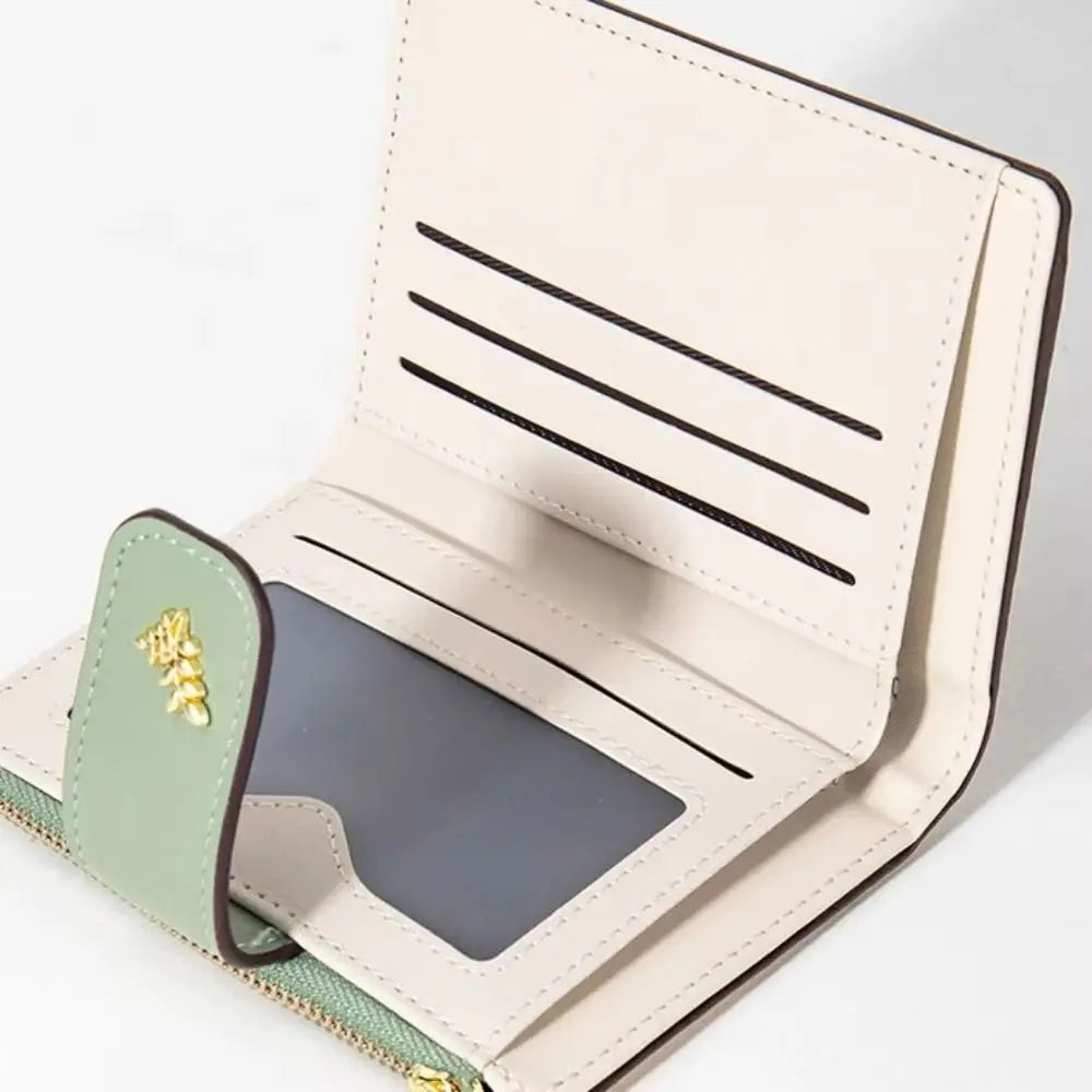 Cartera corta de piel sintética fina INS, monedero con cremallera para varias tarjetas, cierre de flores pequeñas, bolsa para tarjetas, cartera con cremallera para mujer/niña
