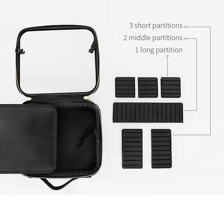 Bolsa de maquillaje, neceser de viaje de gran capacidad, impermeable, organizador de cosméticos con compartimento para brochas de maquillaje y asa para mujer