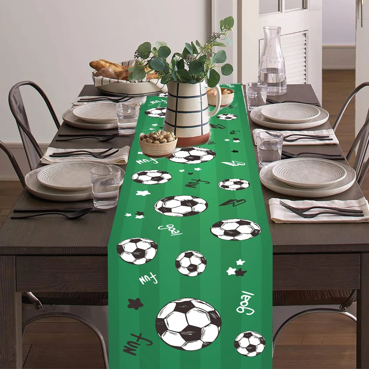 180x35cm Camino de Mesa de Fútbol, Decoraciones de Poliéster, Mantel de Fútbol, Decoraciones de Fiesta de Cumpleaños de Fútbol, Decoración Temática Deportiva