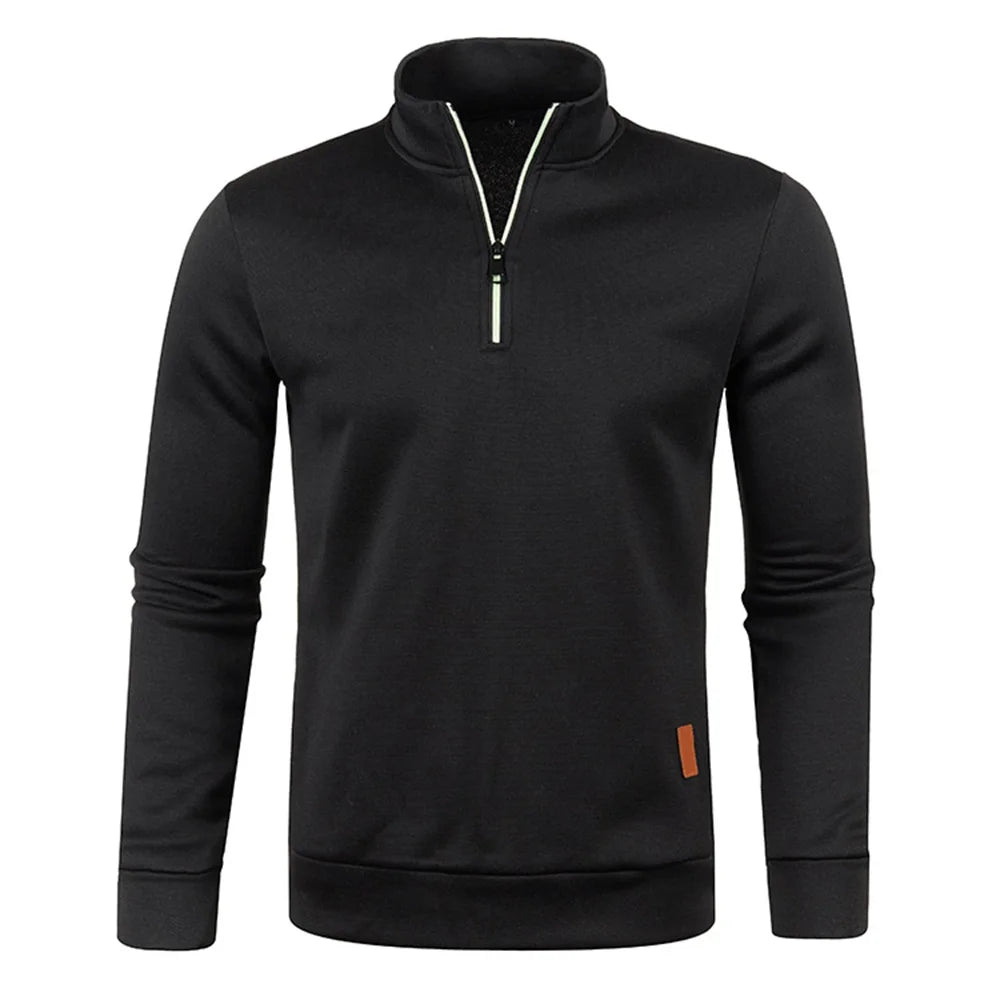 Sudadera de hombre, primavera, más gruesa, tipo pulóver, con media cremallera, para hombre, sudadera con capucha, sudadera de exterior, otoño, color liso, cuello alto