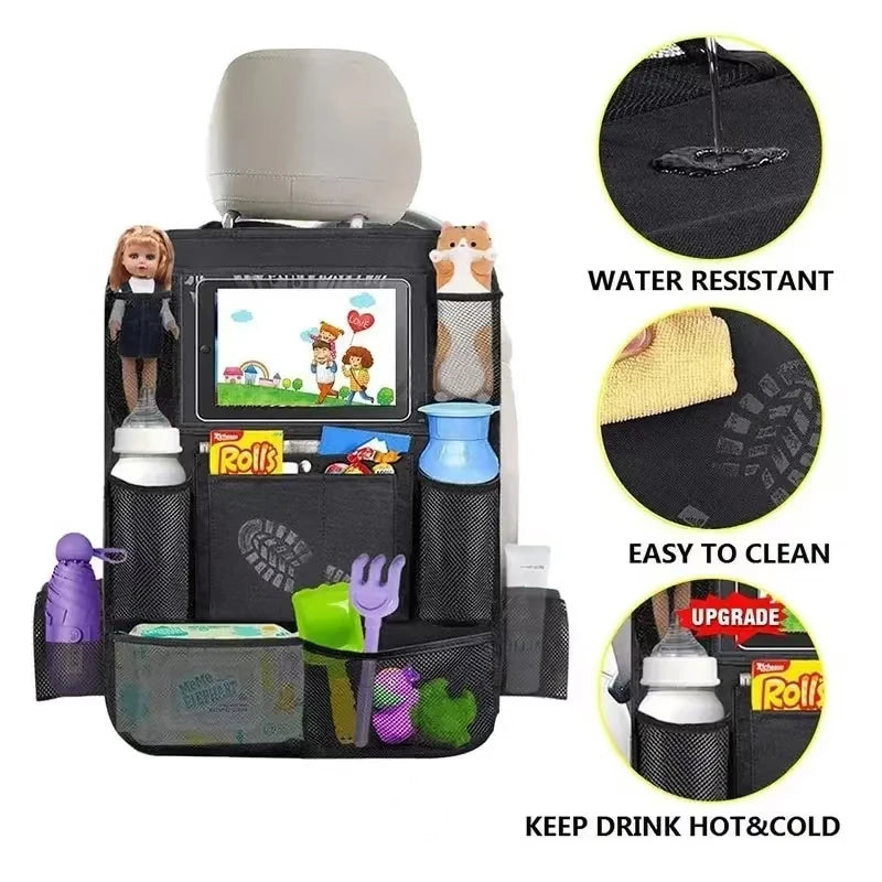 Car Seat Storage Organizer Multifunctional Oxford Fabric Car Back Multi Pocket Storage Bag with Touch Screen Tablet Holder