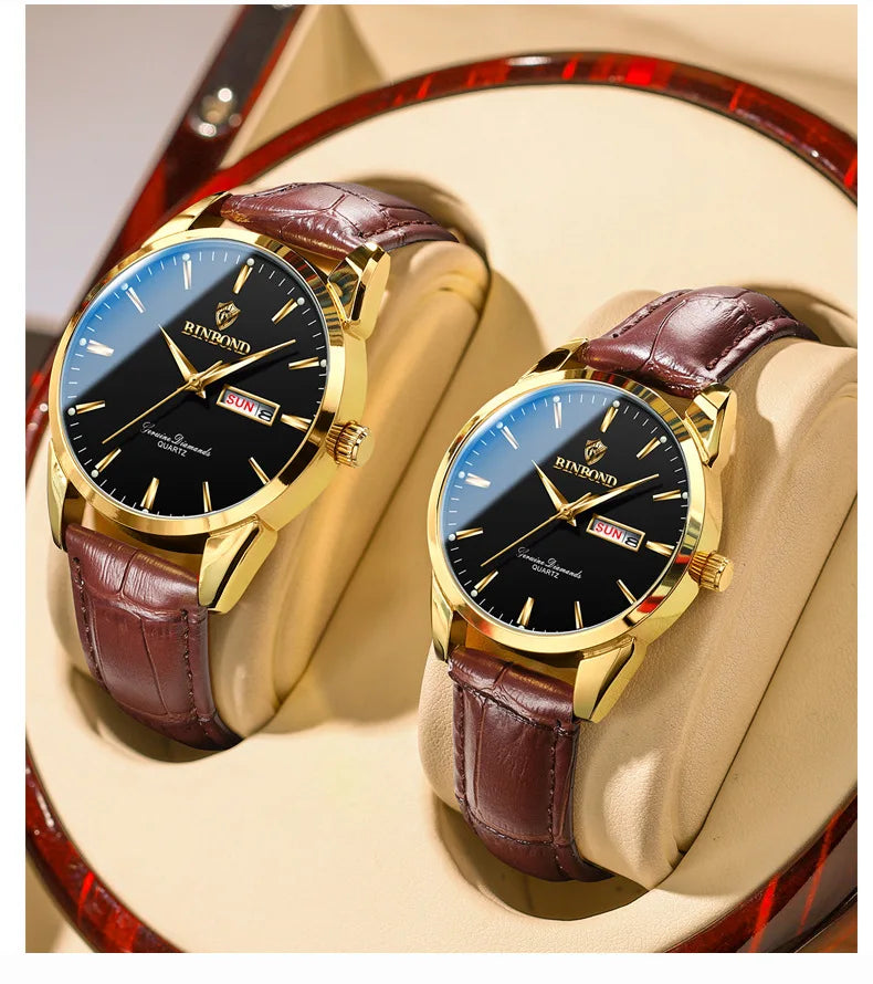 Hombre Reloj Superior Marca de Lujo Reloj de Pareja para Mujer Hombre Reloj Impermeable Calendario Masculino Relojes de Pulsera de Cuarzo Correa de Cuero Señoras