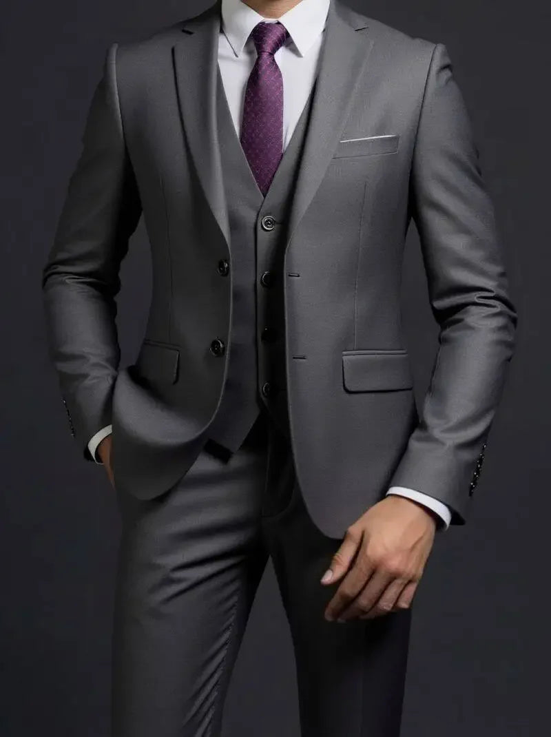 Traje (blazer + chaleco + pantalón) de hombre, elegante, de negocios, estilo británico, color liso, para banquete, anfitrión o boda, informal