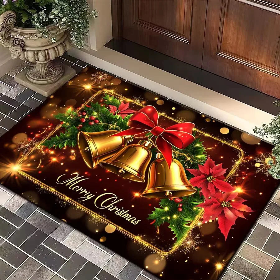 Red Merry Christmas Carpet Bathroom Mat Anti Slip and Retro Absorbent Mat Door Mat New Year Party Red Home Decoration Carpet